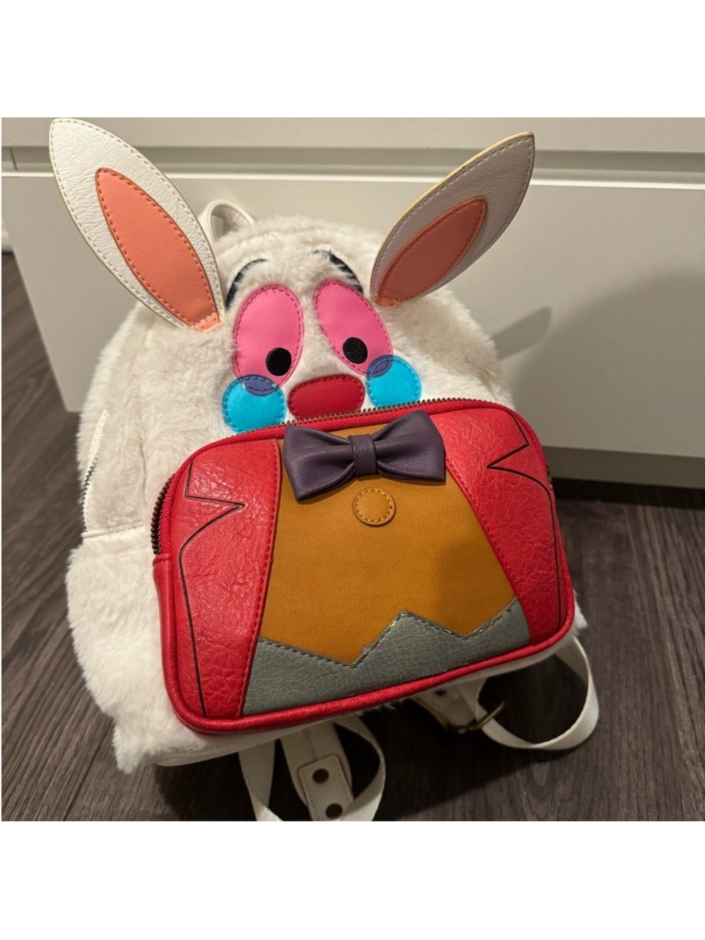 White Bunny Kids Backpack with Red & Pink Front Pocket